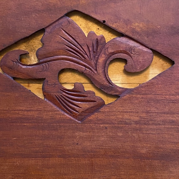 Vintage Balinese hand-carved teak wood and woven rattan placemats. 4 pcs - Picture 10 of 15